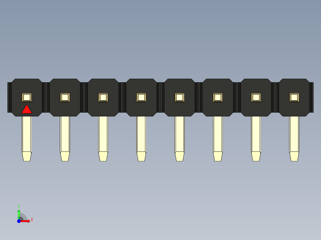 彩色公排针 100mil 2.54mm 系列-DS1022_black_1x08p_100mil_TypeD_rev1.0前视图