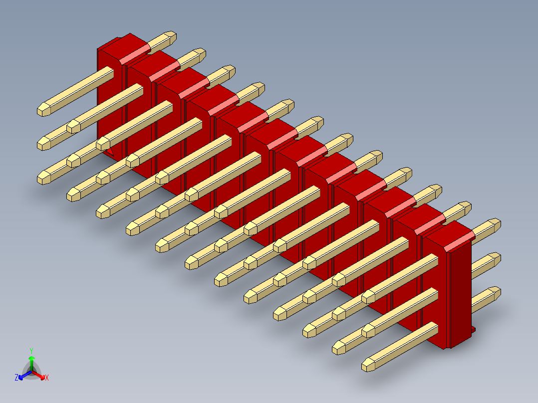 彩色公头100mil（2.54mm）系列-DS1021_red_3x12p_100mil_Type1_rev1.0正等轴测图