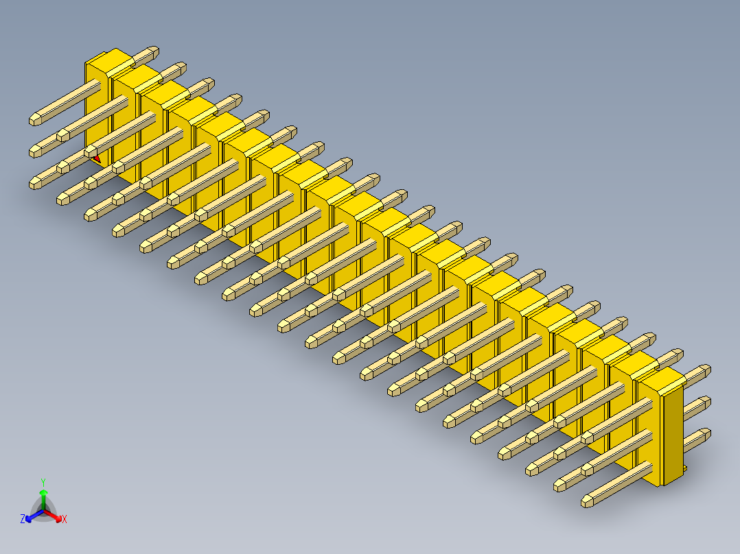 彩色公头100mil（2.54mm）系列-DS1021_yellow_3x21p_100mil_Type1_rev1.0正等轴测图