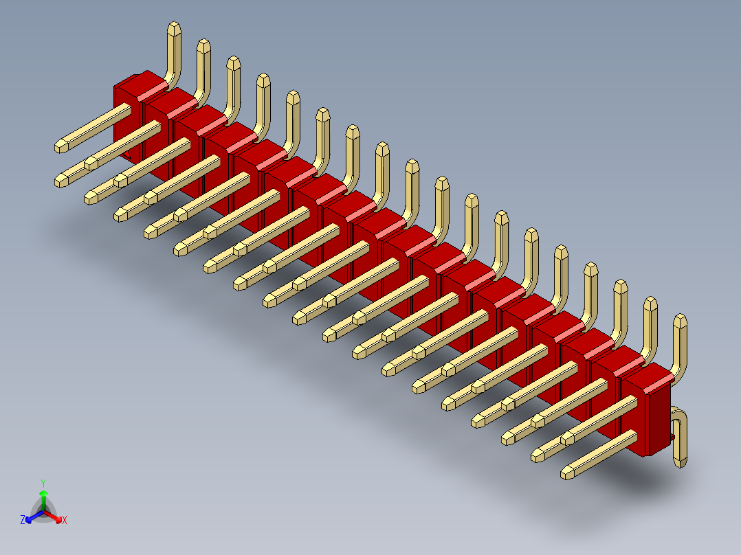 彩色公排针 100mil 2.54mm 系列-DS1022_red_36p_100mil_TypeSMT_rev1.0正等轴测图