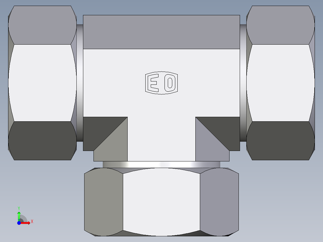 卡套式工业通用硬管接头EO_Union_tee_T28L71前视图