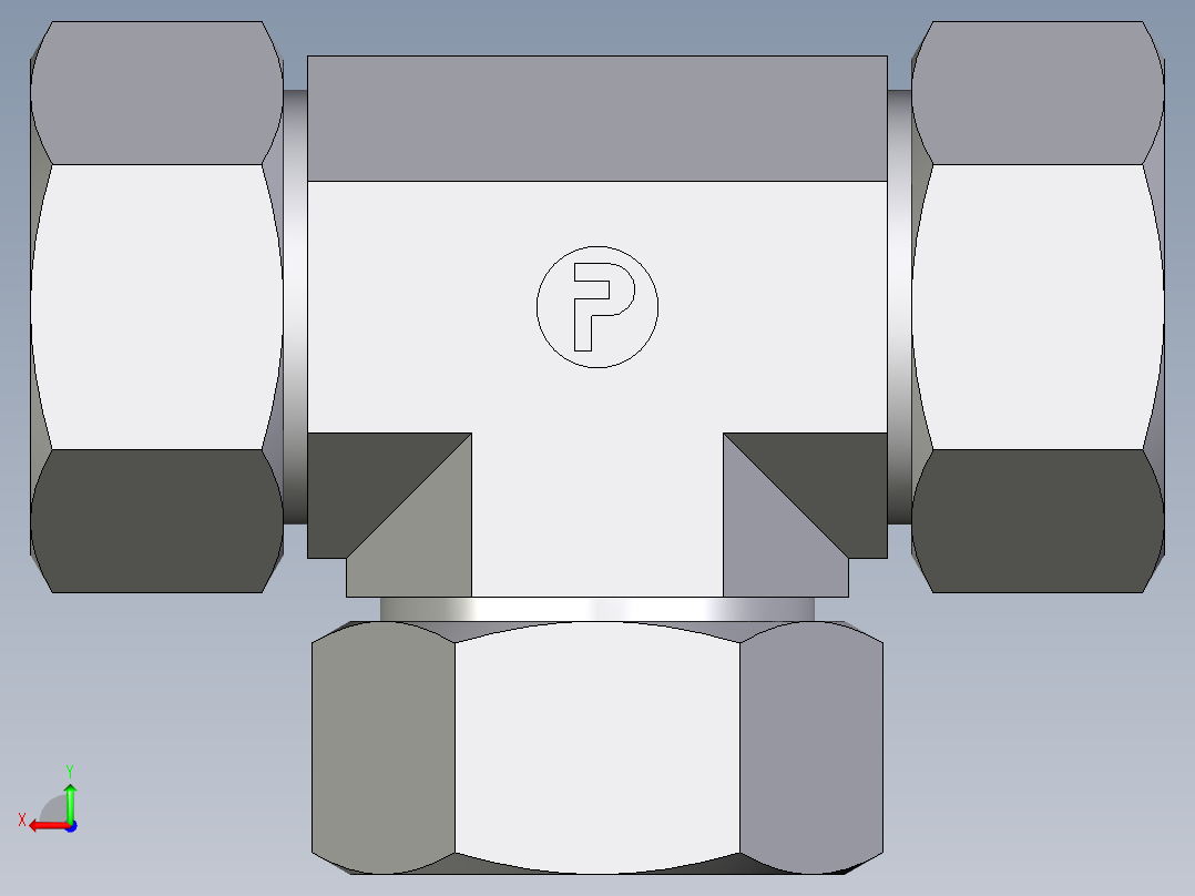 卡套式工业通用硬管接头EO_Union_tee_T28L71后视图