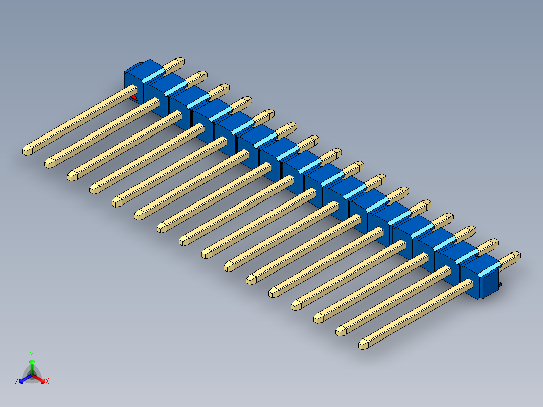 彩色公头100mil（2.54mm）系列-DS1021_blue_1x16p_100mil_Type5_rev1.0正等轴测图