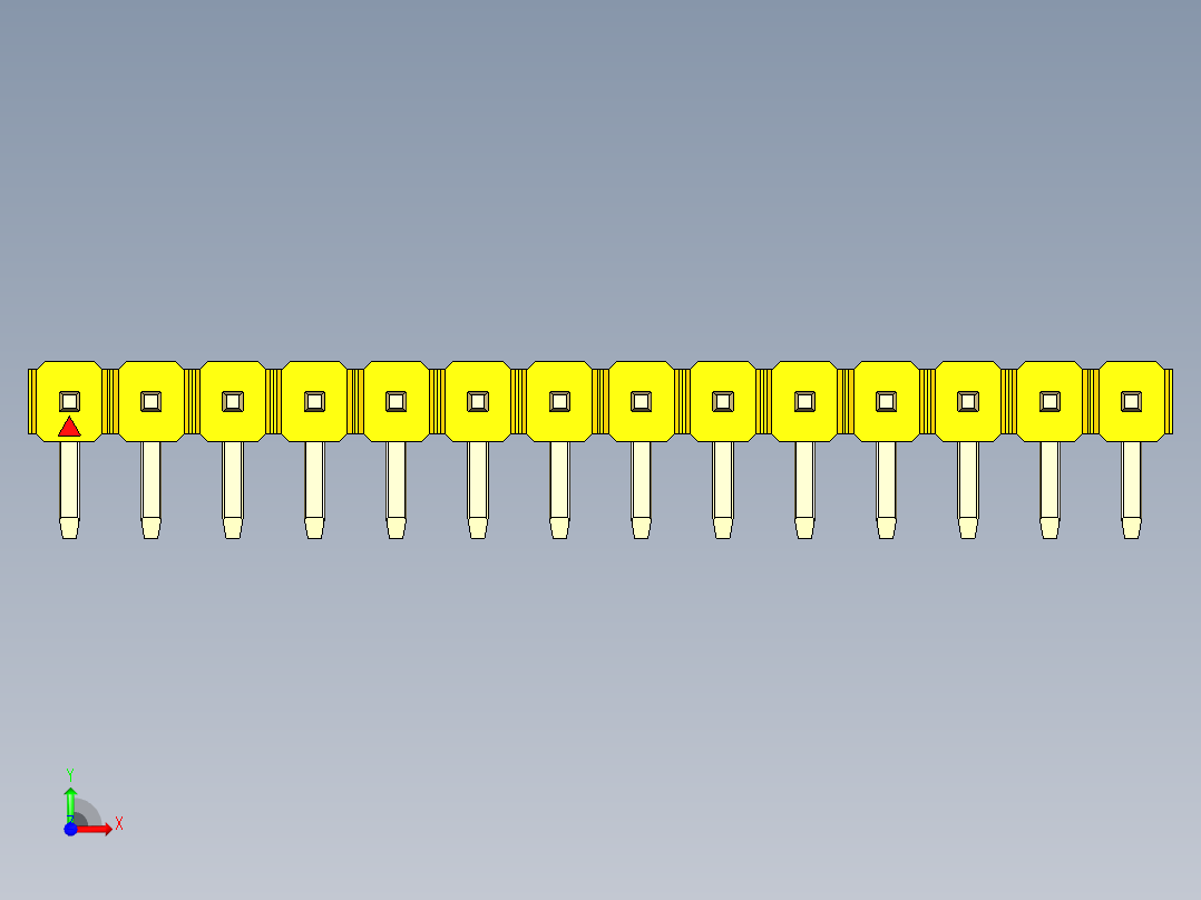 彩色公排针 100mil 2.54mm 系列-DS1022_yellow_1x14p_100mil_TypeD_rev1.0前视图
