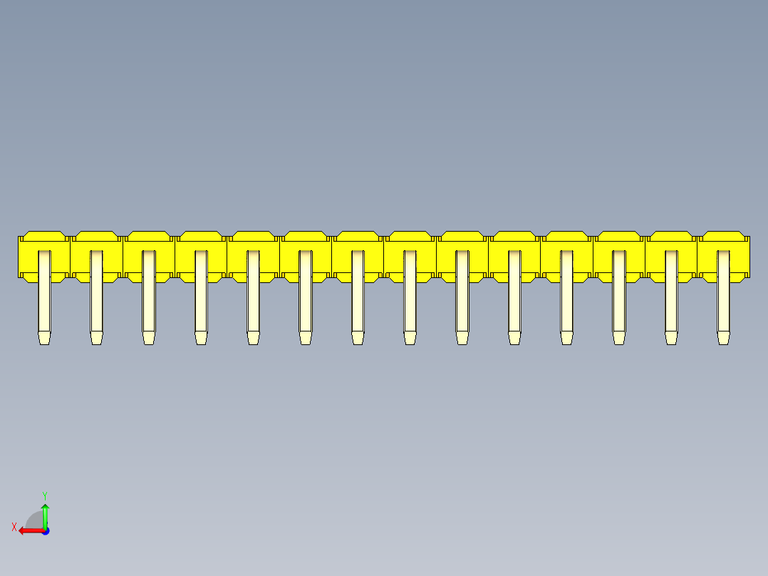彩色公排针 100mil 2.54mm 系列-DS1022_yellow_1x14p_100mil_TypeD_rev1.0后视图