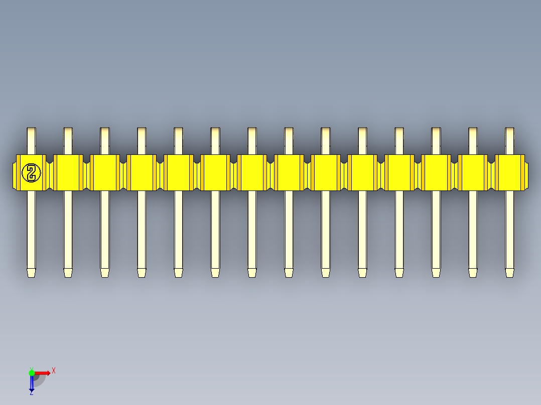 彩色公排针 100mil 2.54mm 系列-DS1022_yellow_1x14p_100mil_TypeD_rev1.0俯视图