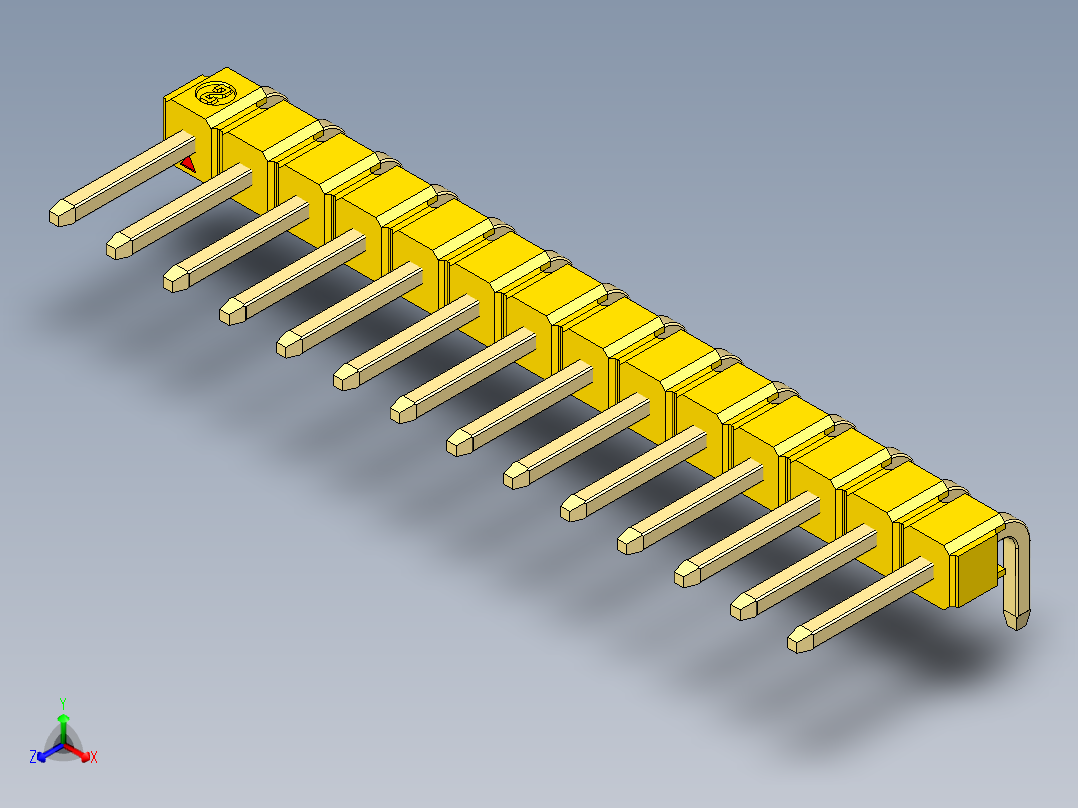 彩色公排针 100mil 2.54mm 系列-DS1022_yellow_1x14p_100mil_TypeD_rev1.0正等轴测图