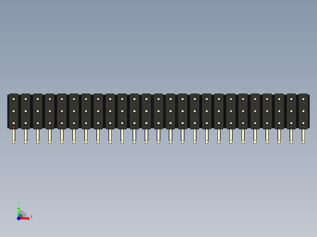 彩色公排针 100mil 2.54mm 系列-DS1022_black_3x25p_100mil_TypeD_rev1.0前视图