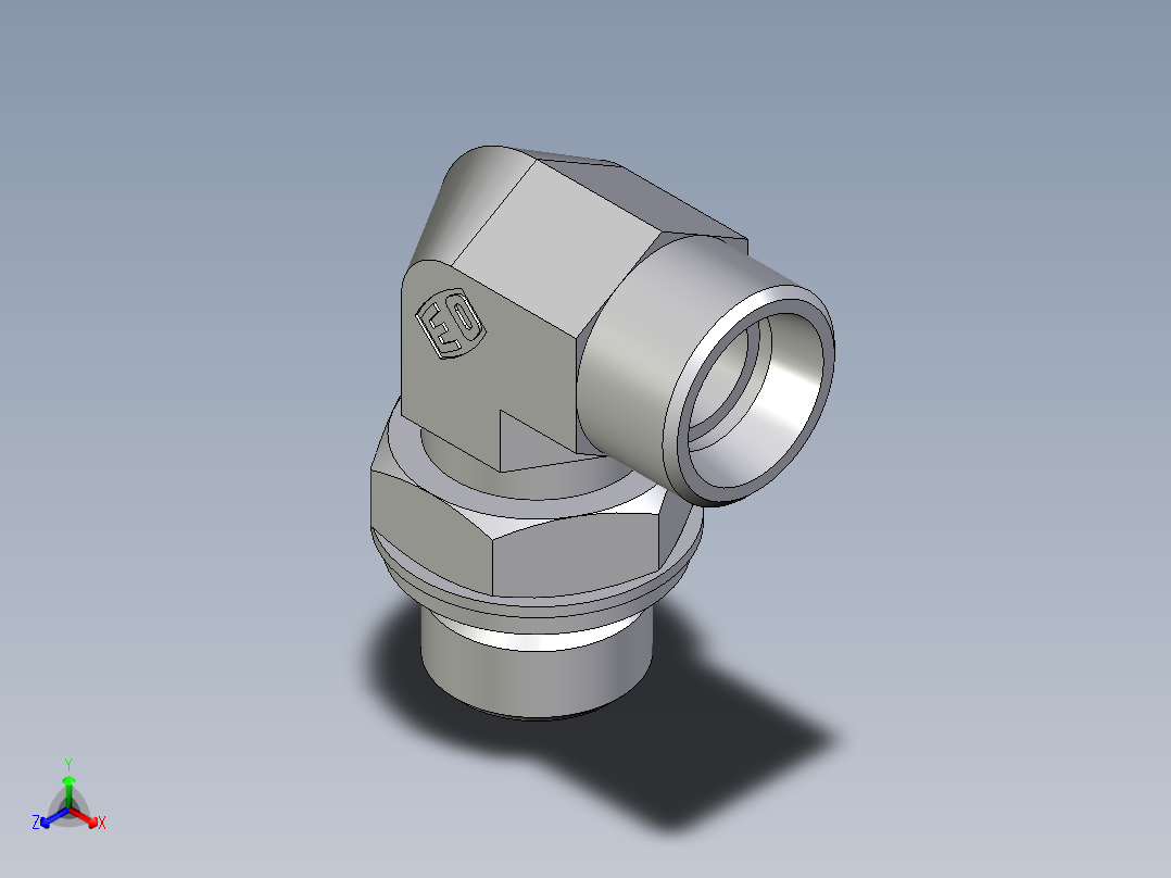 卡套式工业通用硬管接头EO_Adjustable_Locknut_elbow_WEE15LROMDCF正等轴测图