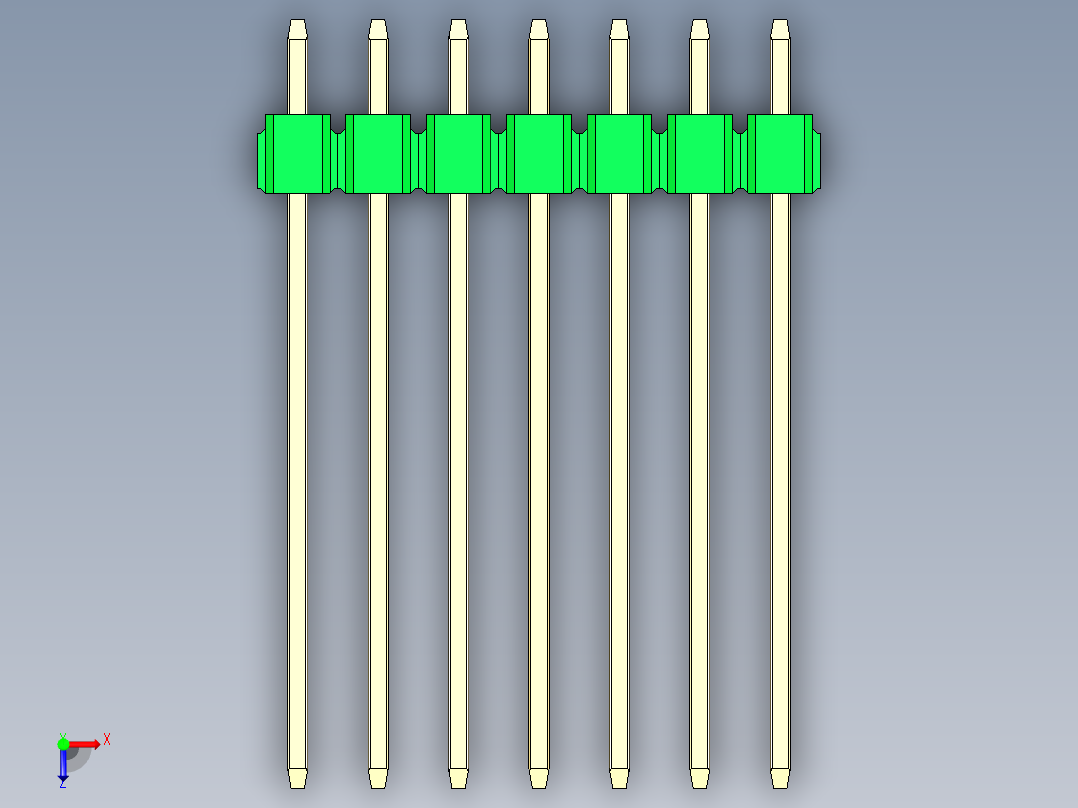 彩色公头100mil（2.54mm）系列-DS1021_green_3x07p_100mil_Type19_rev1.0俯视图