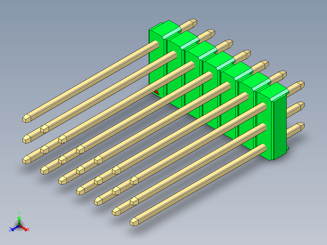 彩色公头100mil（2.54mm）系列-DS1021_green_3x07p_100mil_Type19_rev1.0正等轴测图