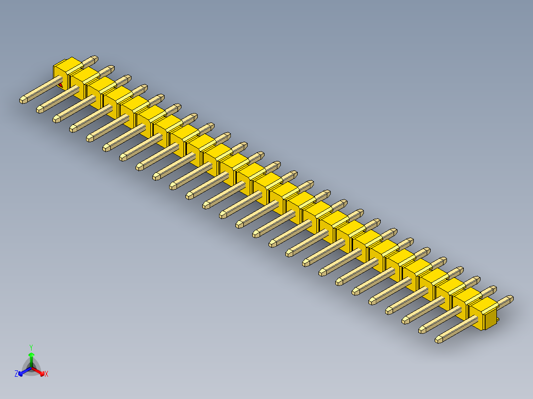 彩色公头100mil（2.54mm）系列-DS1021_yellow_1x26p_100mil_Type1_rev1.0正等轴测图