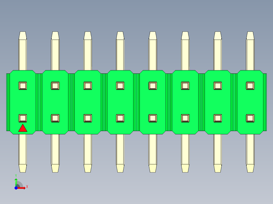 彩色公排针 100mil 2.54mm 系列-DS1022_green_16p_100mil_TypeSMT_rev1.0前视图