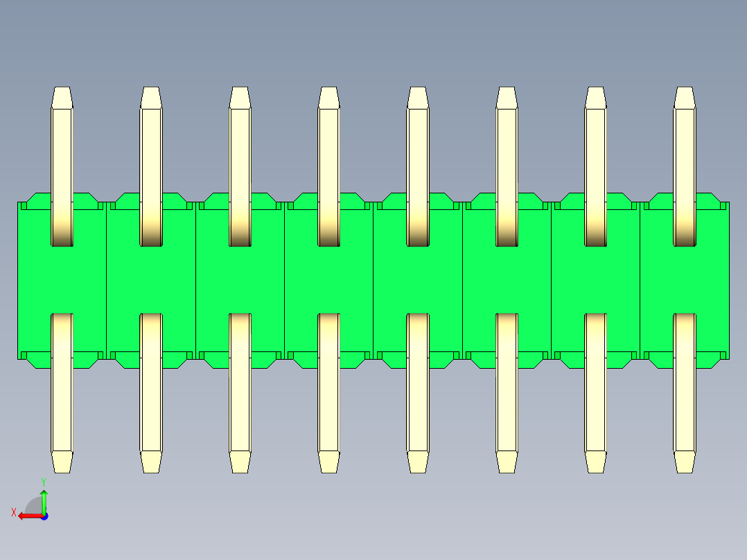 彩色公排针 100mil 2.54mm 系列-DS1022_green_16p_100mil_TypeSMT_rev1.0后视图