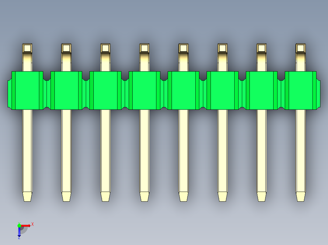 彩色公排针 100mil 2.54mm 系列-DS1022_green_16p_100mil_TypeSMT_rev1.0俯视图