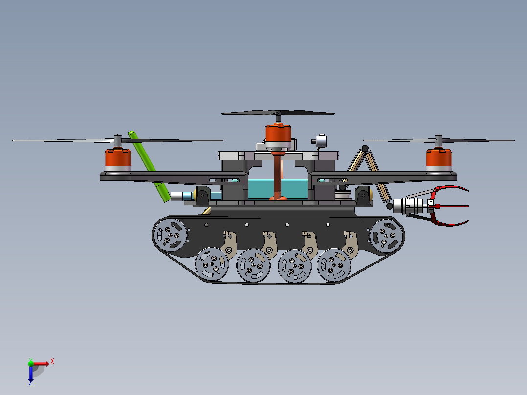 空陆两栖履带旋翼飞行器（sw18可编辑+说明书）俯视图
