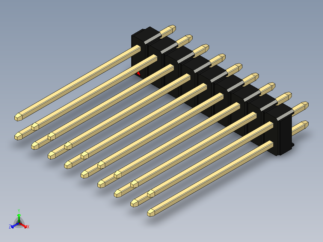彩色公头100mil（2.54mm）系列-DS1021_black_2x09p_100mil_Type19_rev1.0正等轴测图