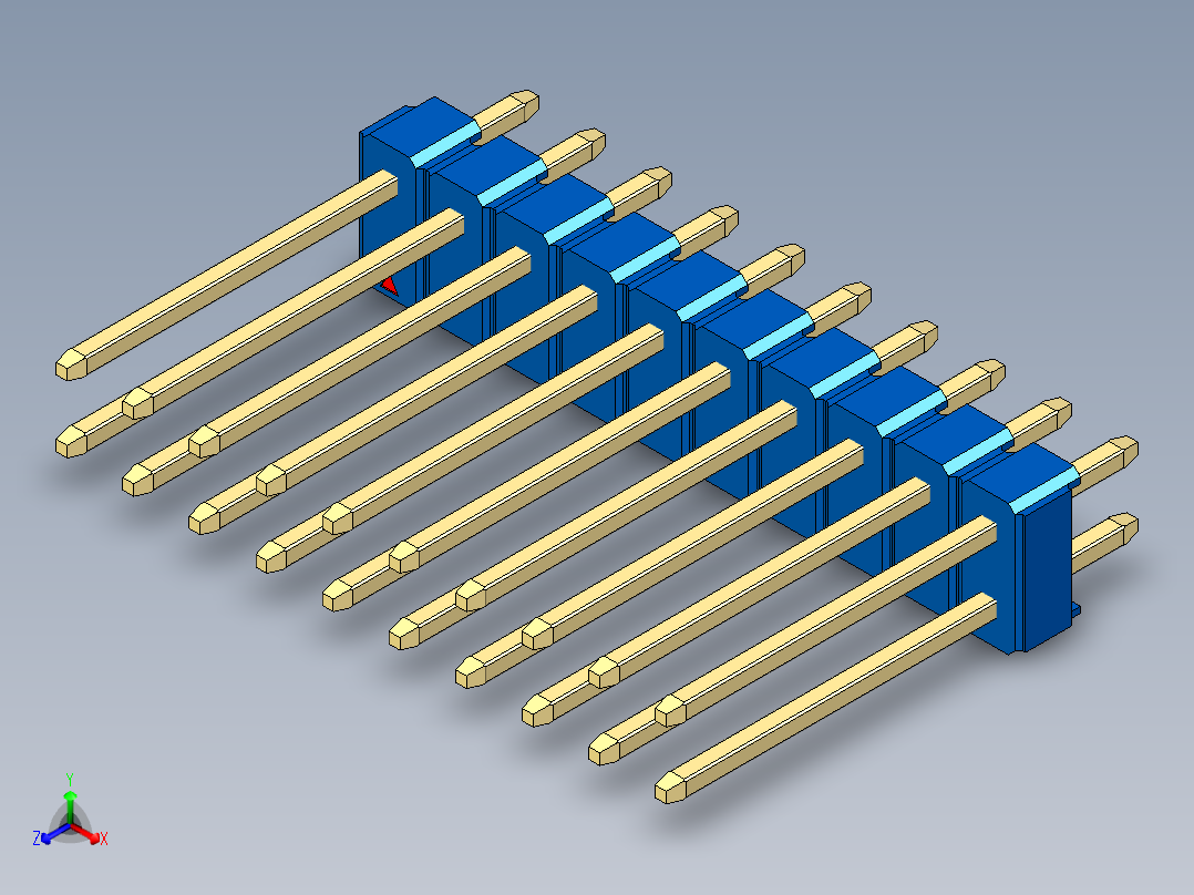 彩色公头100mil（2.54mm）系列-DS1021_blue_2x10p_100mil_Type5_rev1.0正等轴测图