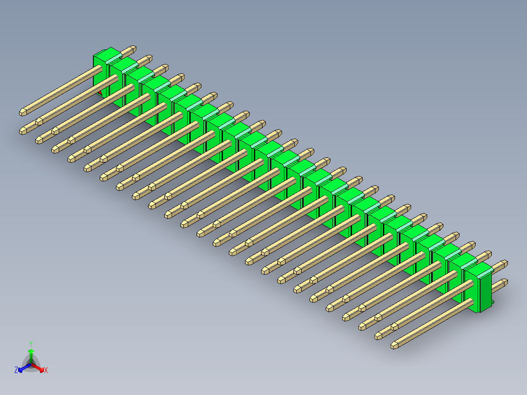 彩色公头100mil（2.54mm）系列-DS1021_green_2x24p_100mil_Type5_rev1.0正等轴测图