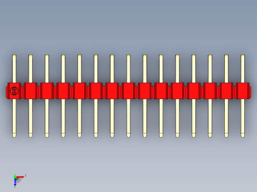 彩色公排针 100mil 2.54mm 系列-DS1022_red_2x15p_100mil_TypeD_rev1.0俯视图