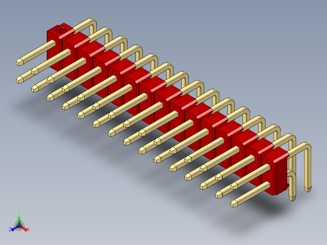 彩色公排针 100mil 2.54mm 系列-DS1022_red_2x15p_100mil_TypeD_rev1.0正等轴测图
