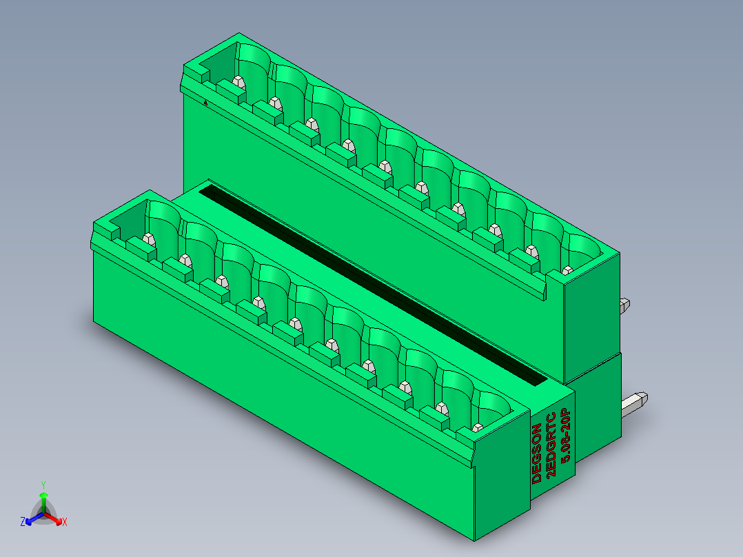 DEGSON 2EDG 系列 5.08mm 可插拔接线端子组-2EDGRTC-5.08-20P-14-00AH正等轴测图