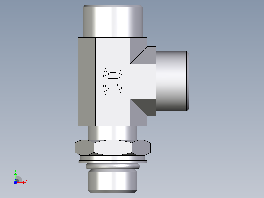 卡套式工业通用硬管接头EO_Adjustable_locknut_run_tee_LEE15LMOROMDCF前视图