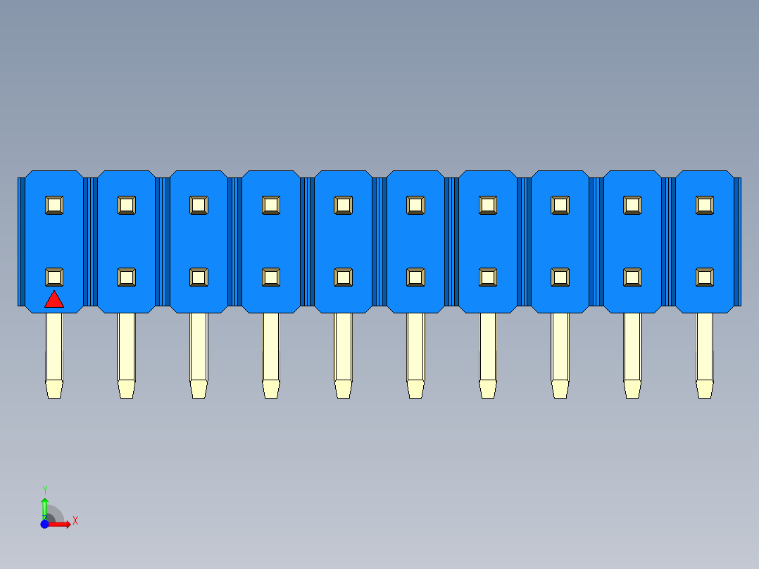 彩色公排针 100mil 2.54mm 系列-DS1022_blue_2x10p_100mil_TypeD_rev1.0前视图