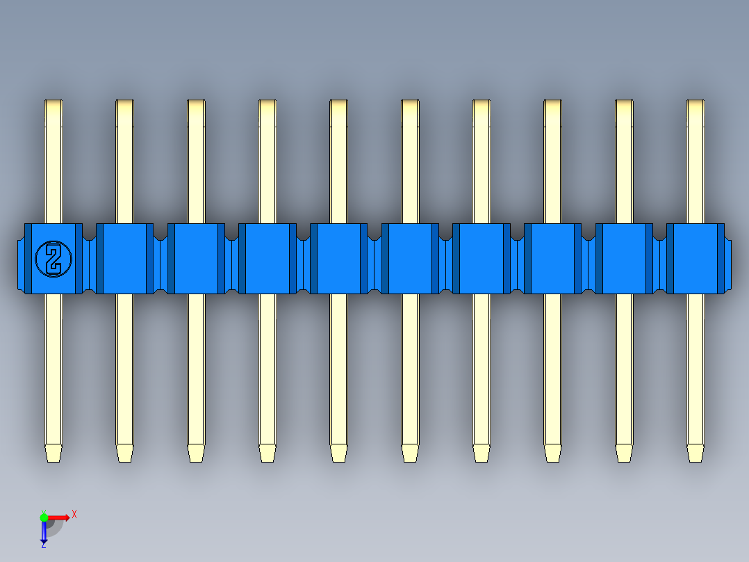 彩色公排针 100mil 2.54mm 系列-DS1022_blue_2x10p_100mil_TypeD_rev1.0俯视图