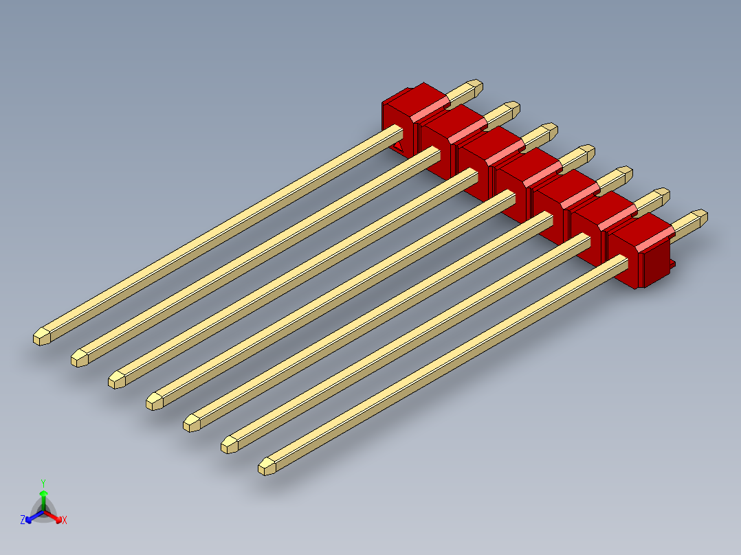 彩色公头100mil（2.54mm）系列-DS1021_red_1x07p_100mil_Type43_rev1.0正等轴测图