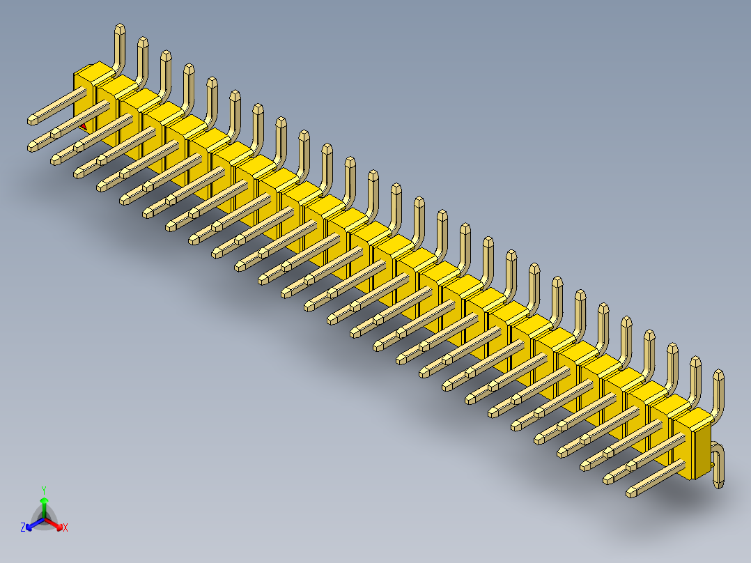 彩色公排针 100mil 2.54mm 系列-DS1022_yellow_54p_100mil_TypeSMT_rev1.0正等轴测图