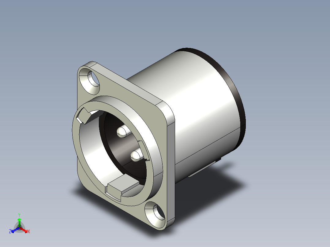 XLR连接器3极公，垂直PCB安装正等轴测图