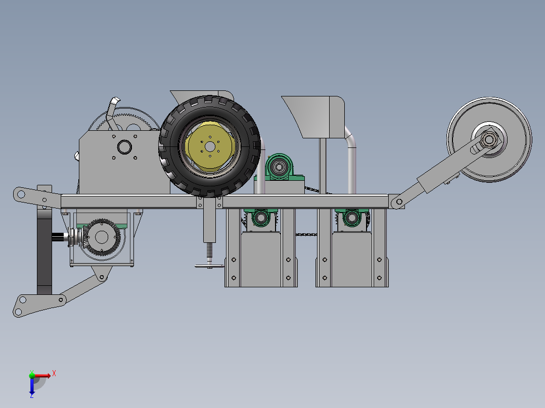 四行式小麦播种机俯视图