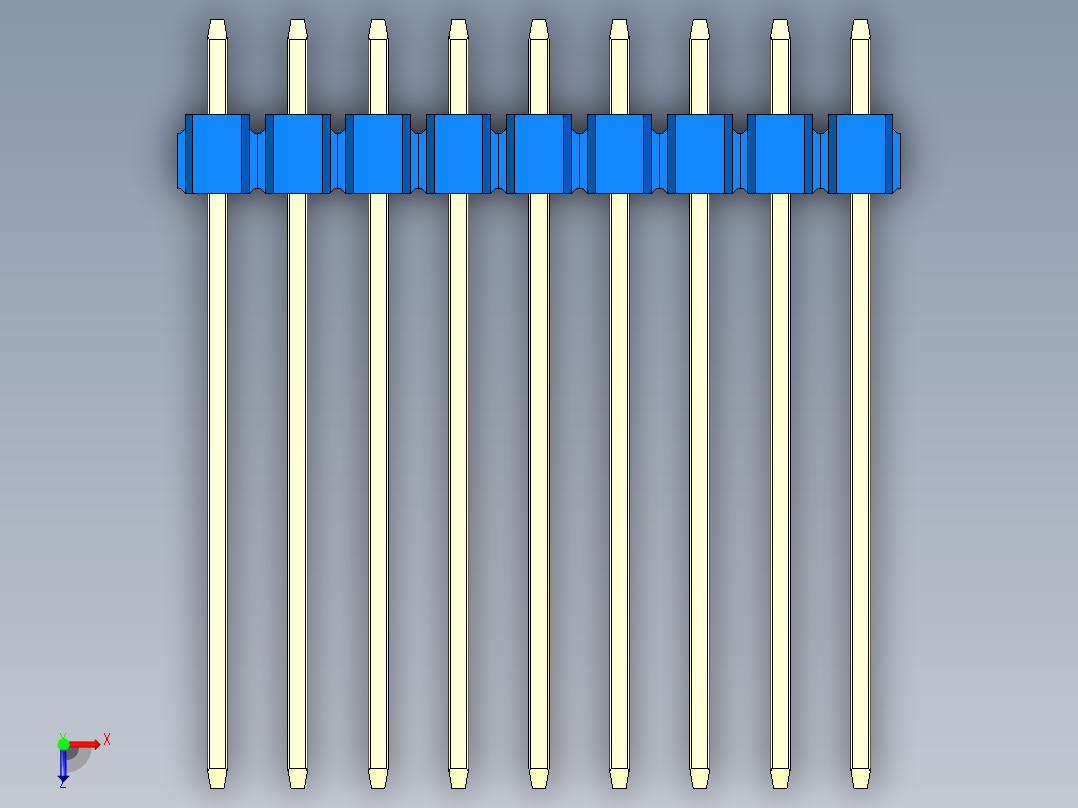 彩色公头100mil（2.54mm）系列-DS1021_blue_3x09p_100mil_Type19_rev1.0俯视图