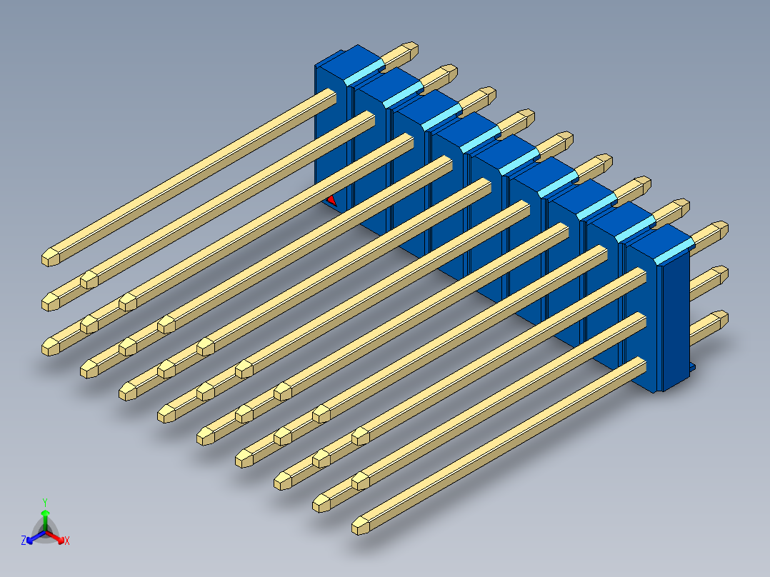 彩色公头100mil（2.54mm）系列-DS1021_blue_3x09p_100mil_Type19_rev1.0正等轴测图