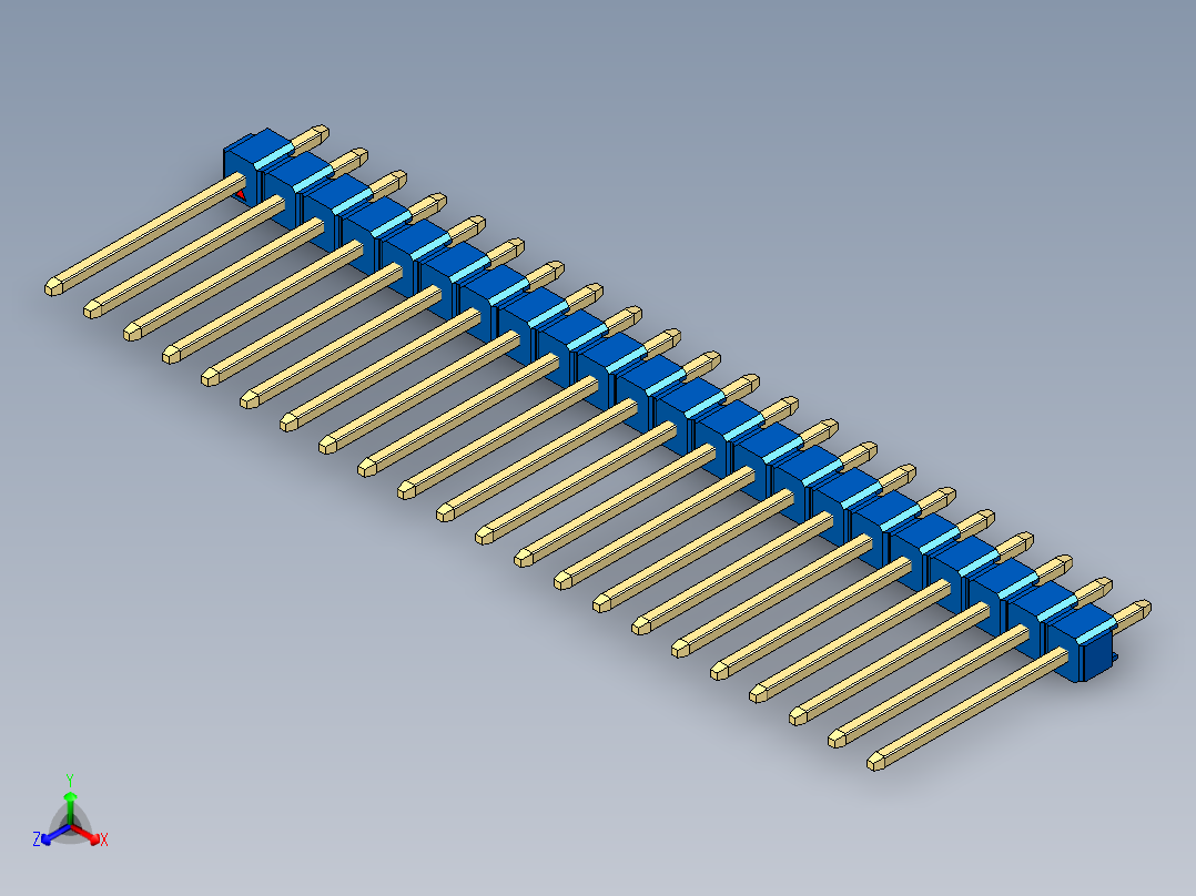 彩色公头100mil（2.54mm）系列-DS1021_blue_1x22p_100mil_Type5_rev1.0正等轴测图