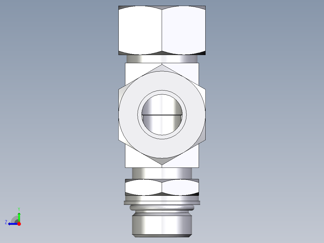 卡套式工业通用硬管接头EO_Adjustable_locknut_run_tee_LEE18LMORCF右视图