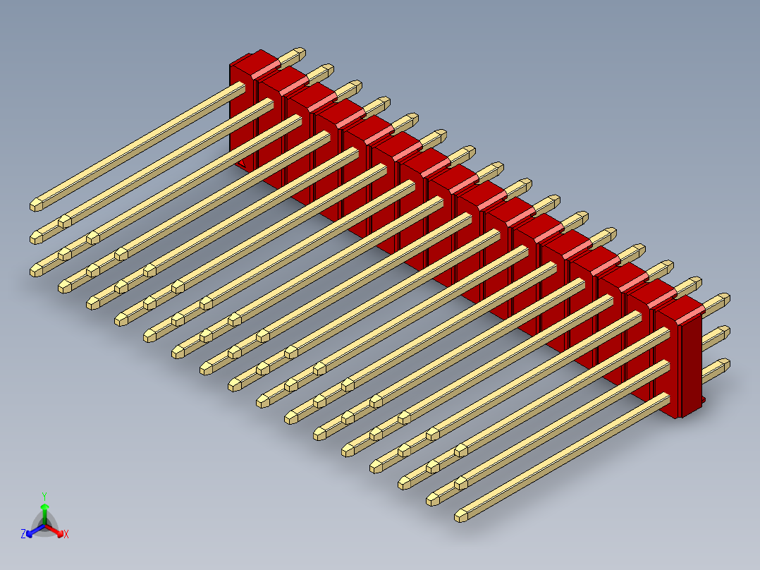 彩色公头100mil（2.54mm）系列-DS1021_red_3x16p_100mil_Type19_rev1.0正等轴测图