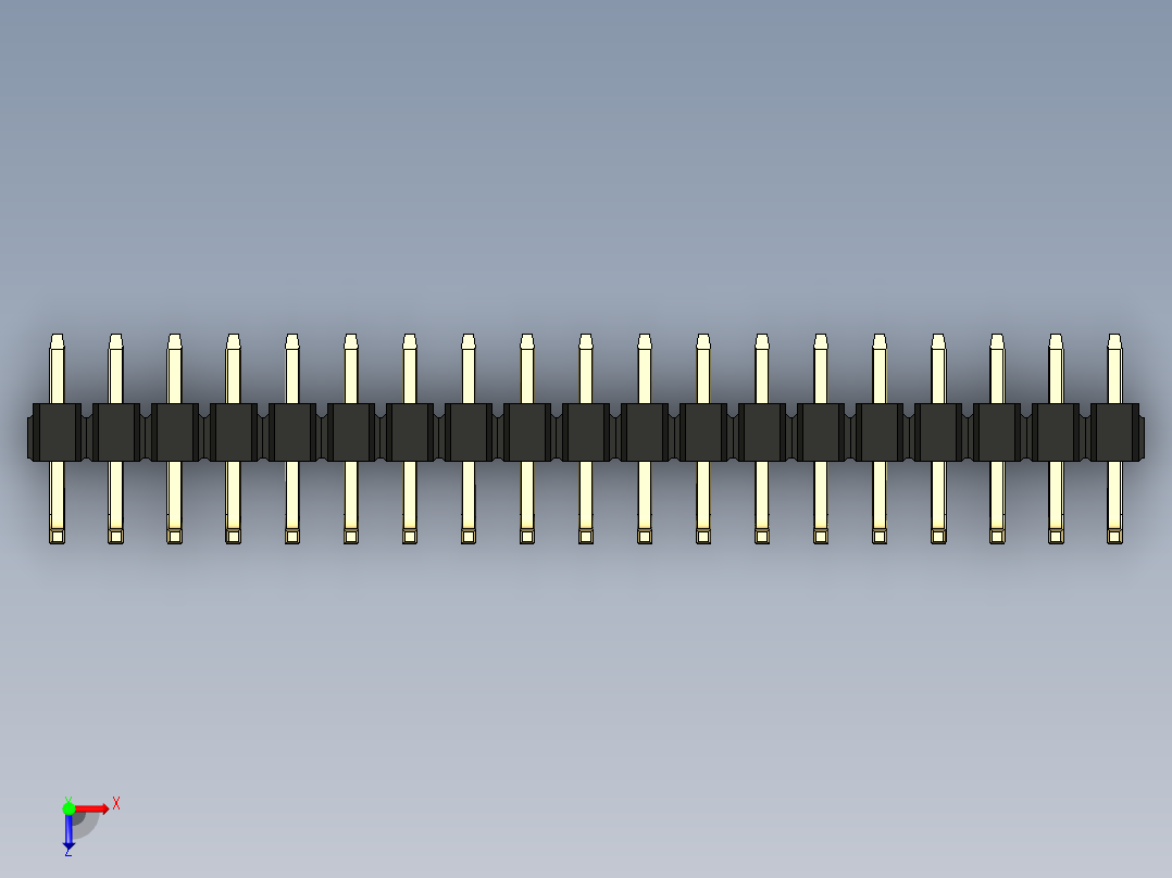 彩色公排针 100mil 2.54mm 系列-DS1022_black_19p_100mil_TypeU_rev1.0俯视图