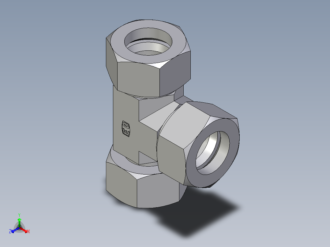 卡套式工业通用硬管接头EO_Standpipe_run_tee_EVL38S71正等轴测图