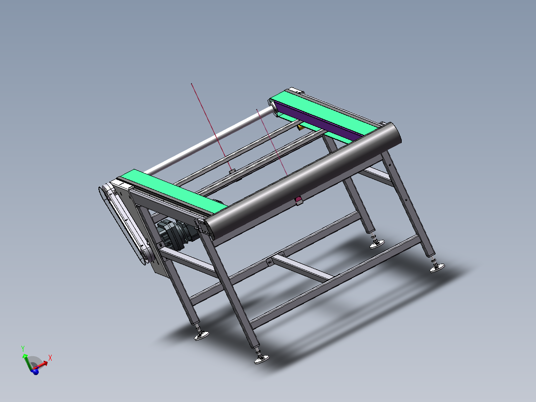 皮带输送线3D+2DCAD+加工件标准件清单BOMsw2016可编辑主视图