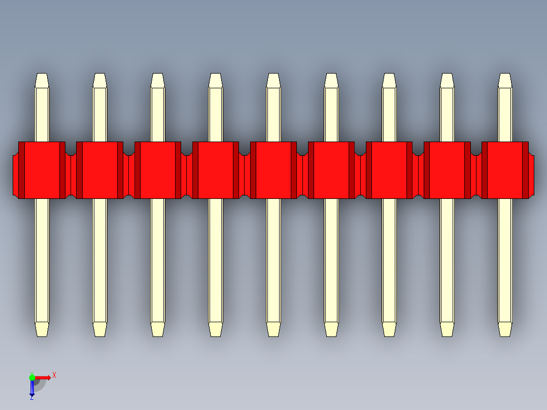 彩色公头100mil（2.54mm）系列-DS1021_red_2x09p_100mil_Type1_rev1.0俯视图