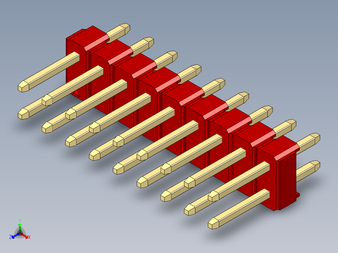 彩色公头100mil（2.54mm）系列-DS1021_red_2x09p_100mil_Type1_rev1.0正等轴测图