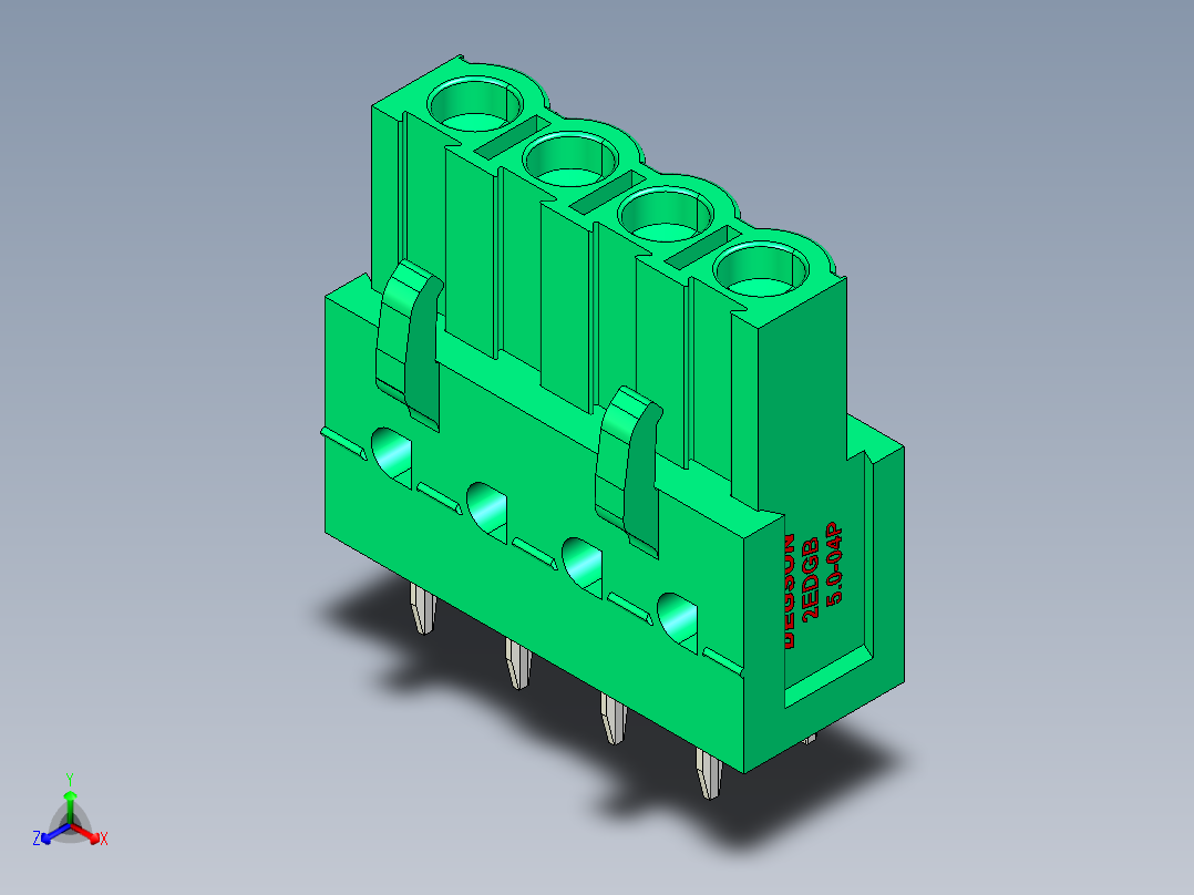 DEGSON 2EDG 系列 5.0mm 可插拔接线端子组-2EDGB-5.0-04P-14-00AH正等轴测图