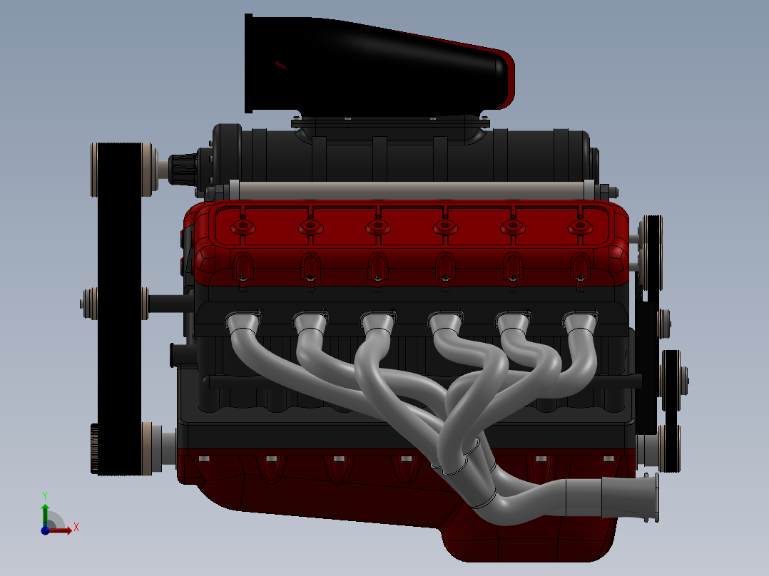 V12发动机3D模型图纸 汽车引擎 水冷设计就绪前视图