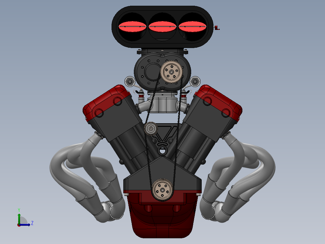 V12发动机3D模型图纸 汽车引擎 水冷设计就绪左视图