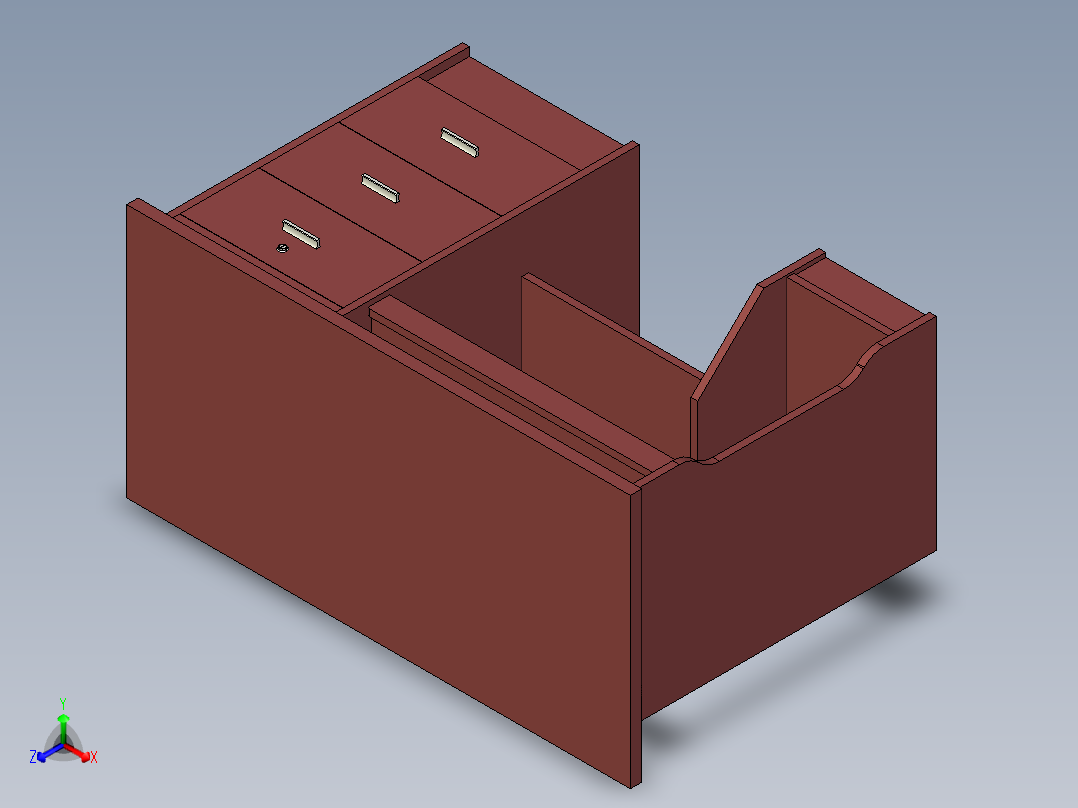 电脑桌3D模型正等轴测图