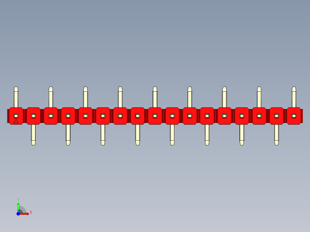 彩色公排针 100mil 2.54mm 系列-DS1022_red_17p_100mil_Type_SMT_R1_rev1.0前视图