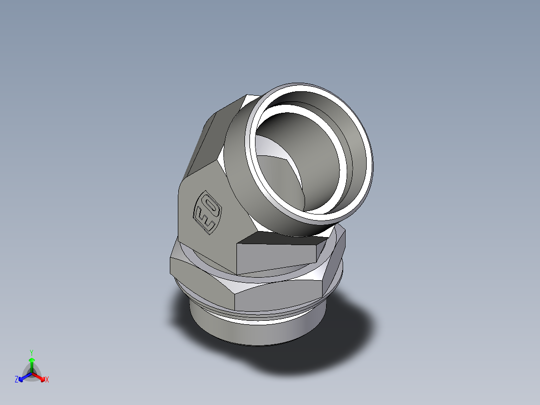 卡套式工业通用硬管接头EO_Adjustable_locknut_45_deg_elbow_VEE42LROMDCF正等轴测图