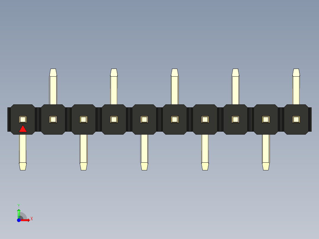 彩色公排针 100mil 2.54mm 系列-DS1022_black_10p_100mil_Type_SMT_R2_rev1.0前视图